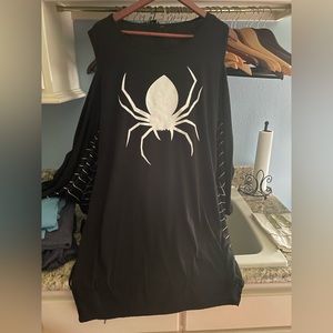 Black spider cold shoulder tunic dress